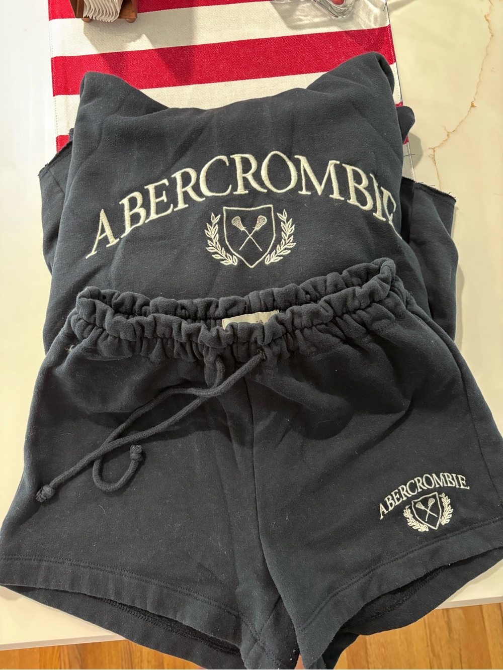 Abercrombie & Fitch Navy Hoodie with White Embroidered Logo